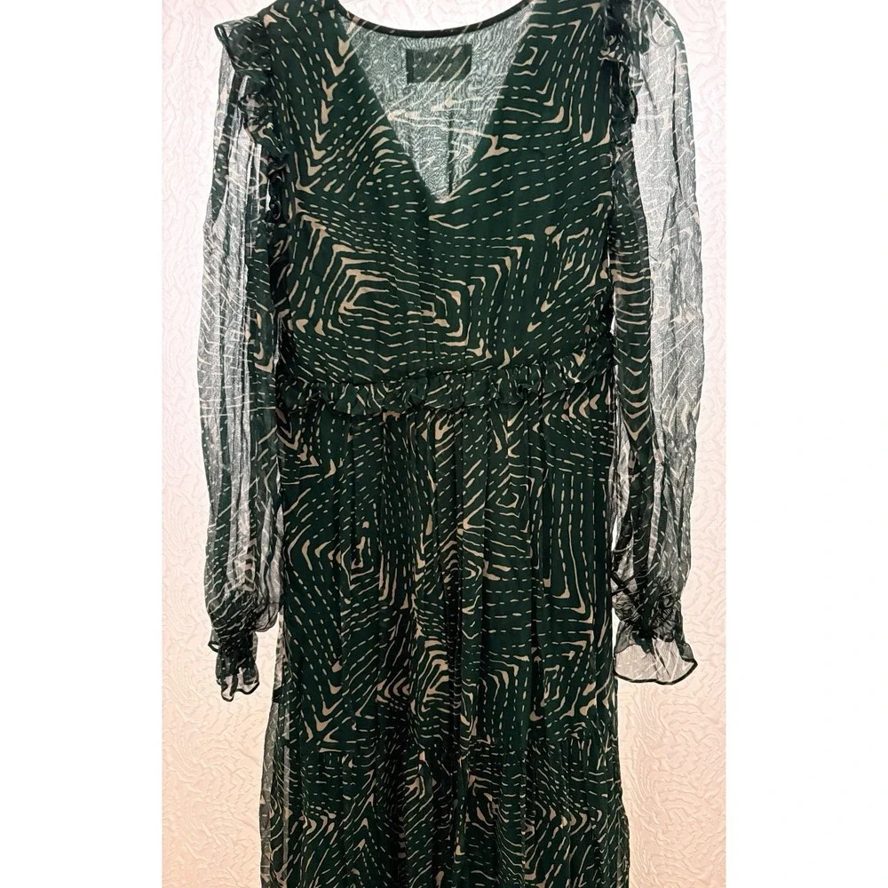 Ba&sh Lady Dress Women 2 US 6 Midi Forrest Fairy Geo Design Bohemian Green/Cream - Picture 4 of 16
